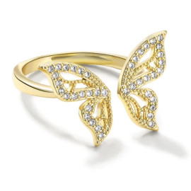 Prsten Butterfly Wings s českým křišťálem, pozlacený