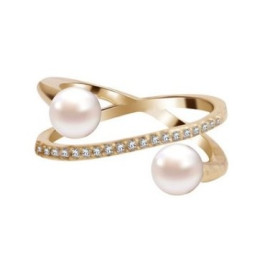 Prsten Double Pearl s kubickou zirkonií, pozlacený