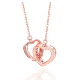 Stříbrný náhrdelník Two Hearts s kubickou zirkonií růžová, pozlacený