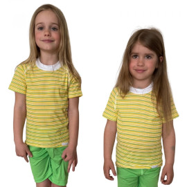 COOL NANO triko dětské .120 .žluto-zeleno-bílé pruhy
