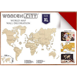 WOODEN CITY Dřevěná mapa světa velikost XL (120x80cm) červená