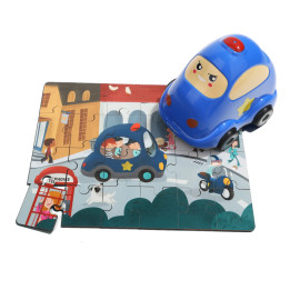 TOP BRIGHT Dřevěné puzzle s hračkou: Policejní auto 24 dílků