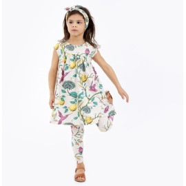 MUFFIN MODE Dívčí bavlněné midi šaty bez rukávů “MAGIC GARDEN”, béžové vícebarevné Velikost: 98/104