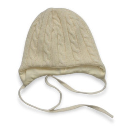 LORITA Kojenecká pletená zimní čepice, vlněná s bavlněnou podšívkou, ecru Velikost: 44