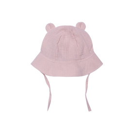 MUFFIN MODE Letní klobouček s oušky z mušelínu Muslin Sun Hat Teddy GOTS, světlé růžový Velikost: 48/50