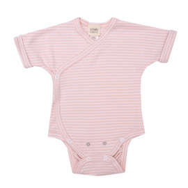 MUFFIN MODE Zavinovací pruhované body z organické bavlny Palid Pink Stripes GOTS, krátké rukávy, růžové Velikost: 62/68