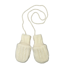 LORITA Zimní dvouvrstvé Merino kojenecké rukavice s tkaničkou, bezpalcové, ecru