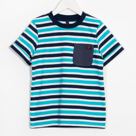 MUFFIN MODE Chlapecké pruhované tričko s kapsou, modré Velikost: 86/92
