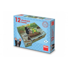 Dino Kostky kubus Krtek a zvířátka dřevo 12ks v krabičce 22x18x4cm