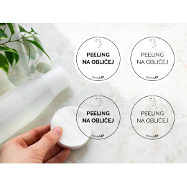 PEELING NA OBLIČEJ - organizační samolepka od DomaLEP varianta: PRŮHLEDNÁ - Ø 3,5 cm - tučné písmo