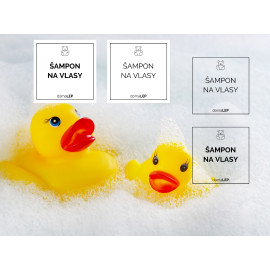 ŠAMPON NA VLASY - organizační samolepka od DomaLEP varianta: PRŮHLEDNÁ - š. 3 cm x v. 5 cm - tučné písmo