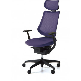 Kokuyo ING japonská aktivní židle GLIDER 360° s podhlavníkem síťovaná černá kostra fialová
