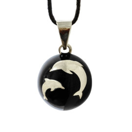 Těhotenská rolnička ESSENTIALS Black with Silver Dolphins