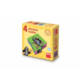 Dino Kostky kubus Krtek dřevo 4 ks v krabičce 13x13x4cm
