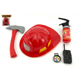 Teddies Hasičská sada helma/přilba + hasičák stříkací vodu plast