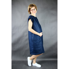 Těhotenské lněné šaty Deborah Oriclo tmavě modré Velikost: S/M