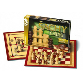 Bonaparte Šachy, dáma, mlýn dřevěné figurky a kameny společenská hra v krabici 35x23x4cm