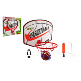 Teddies Basketbalový koš dřevo/kov/síťka/míč s pumpičkou v krabici 49x42x4cm