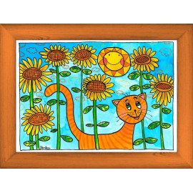 Kočka ve slunečnicích - A3