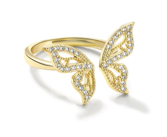 Prsten Butterfly Wings s českým křišťálem, pozlacený