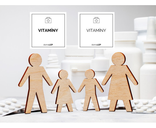 VITAMÍNY - organizační samolepka od DomaLEP varianta: BÍLÁ - š. 5 cm x v. 5 cm - tučné písmo