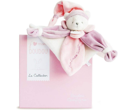 Doudou et Compagnie Paris Doudou Dárková sada - plyšový muchláček růžový medvídek 24 cm