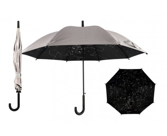Teddies Deštník hvězdná obloha vystřelovací 70cm kov/plast stříbrný v sáčku