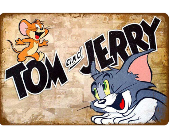 Plechová cedule Tom and Jerry Velikost: A5 (20 x 15 cm)