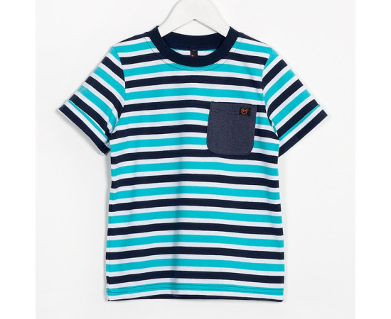 MUFFIN MODE Chlapecké pruhované tričko s kapsou, modré Velikost: 86/92