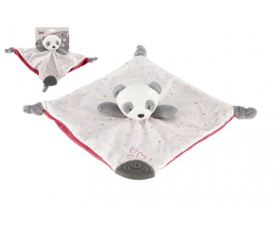 Teddies Panda medvěd usínáček kousátko chrastítko plyš 25x25cm na kartě v sáčku 0+