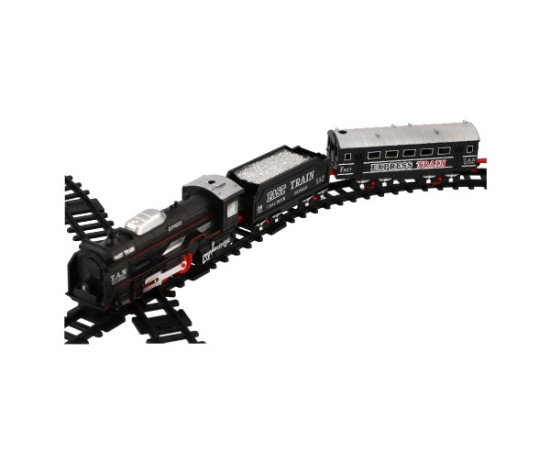 Teddies Vlak/Lokomotiva + 4 vagóny s kolejemi 19ks plast na baterie se světlem v krabici 47x30x4cm