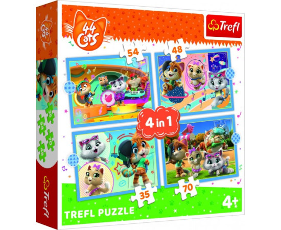 Trefl Puzzle 4v1 Kočičí tým/44 cats v krabici 28x28x6cm