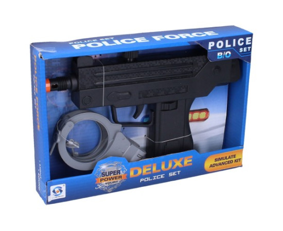 Wiky Pistole/Samopal policejní s pouty plast 24cm na baterie se zvukem se světlem v krabici 26x18x5cm