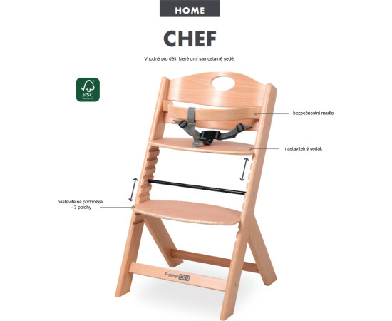 FreeOn Dřevěná jídelní židlička Chef Natur