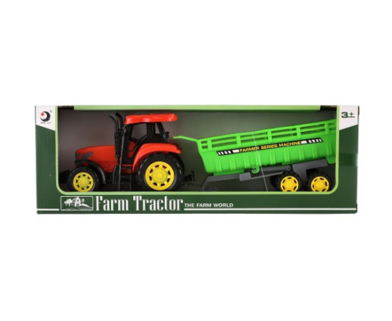 Teddies Traktor s vlekem plast 35cm na setrvačník v krabici