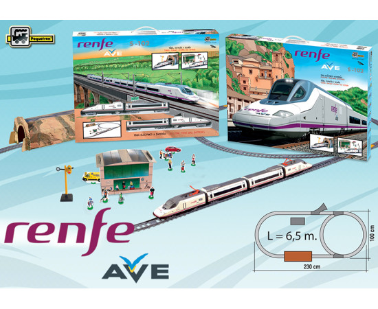 Pequetren 750 Vysokorychlostní vlak Renfe Ave s horským tunelem a stanicí