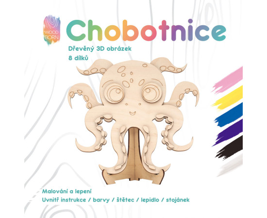 Chobotnice - 3D omalovánka ze dřeva