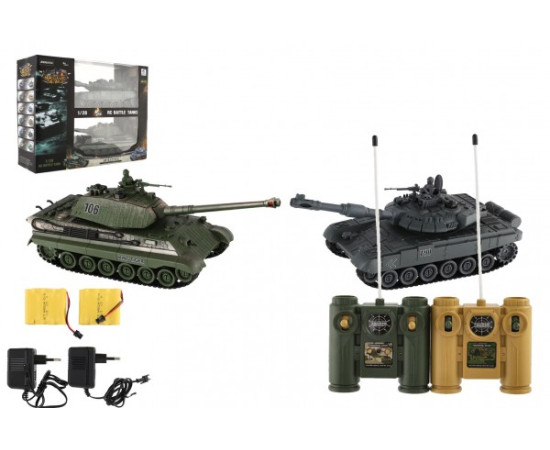 Teddies Tank RC 2ks 36cm+dobíjecí pack tanková bitva se zvukem se světlem v krabici 42x32x14cm