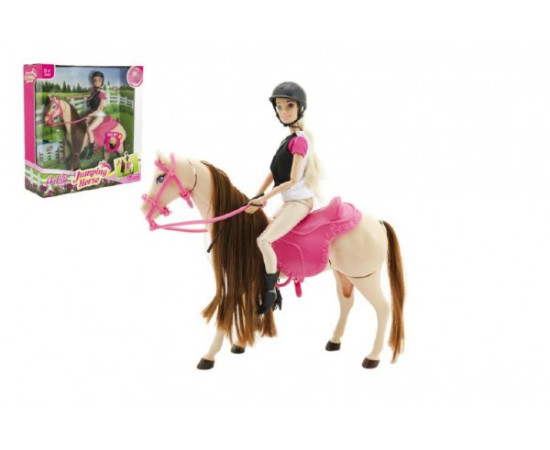 Teddies Kůň česací hýbající se + panenka žokejka Anlily plast v krabici 35x36x11cm
