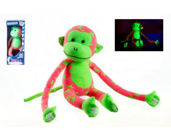 Teddies Opice svítící ve tmě plyš 45x14cm růžová/zelená v krabici