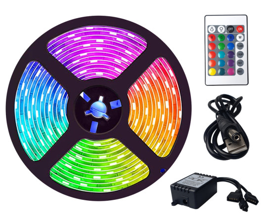 LED pásek RGB 1,5m do USB – 31 LED / m, zdroj + dálkový ovladač
